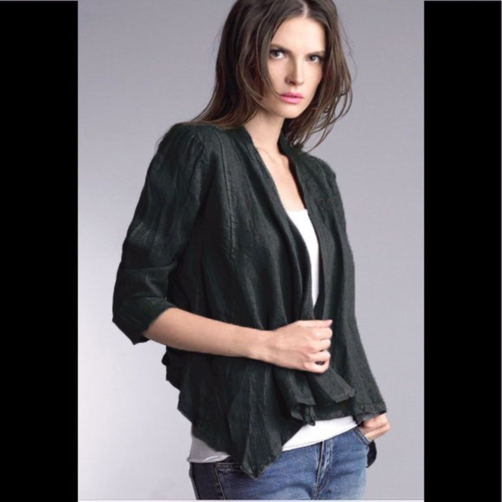 Tempo Paris Linen Black Drape Jacket